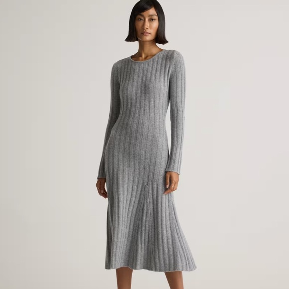 Quince Mongolian Cashmere Wide Ribbed Midi Dress in Black Size Large - Picture 8 of 8